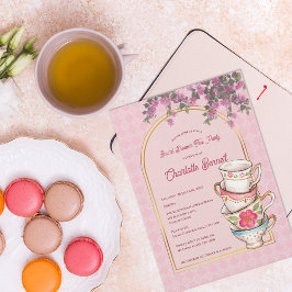 Convites Pink Garden Teacup Floral Tea Party Bridal Shower