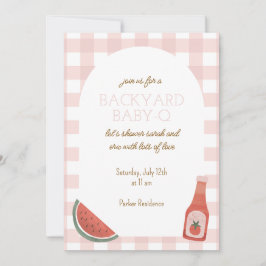 Convites Pink Gingham Baby-Q Baby Shower Invitation