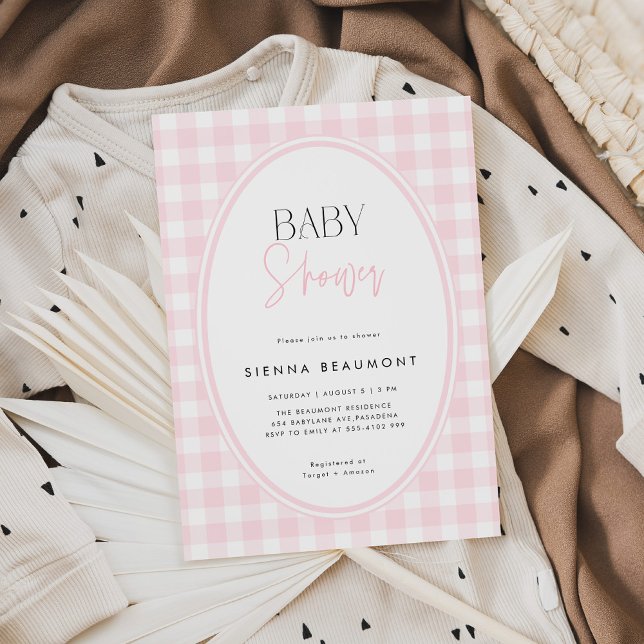 Convites Pink Gingham Baby Shower Invitation (Criador carregado)