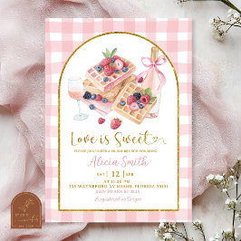 Convites Pink Gingham Bow Waffle Berries Bridal Brunch