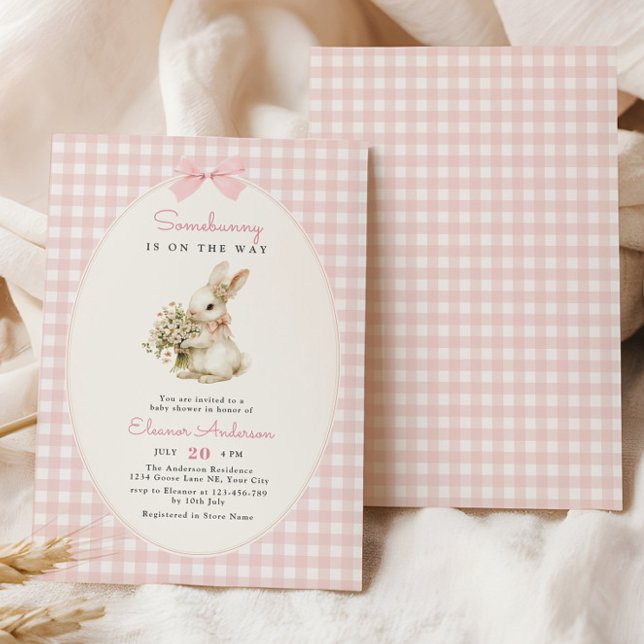 Convites Pink Gingham Bunny Baby Shower (Criador carregado)