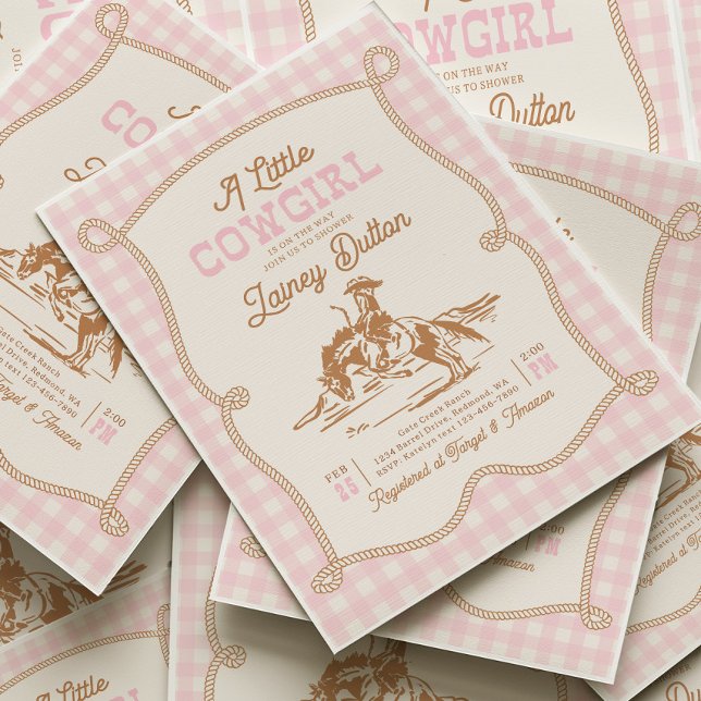 Convites Pink Gingham Cowgirl Baby Shower Invitation (Criador carregado)
