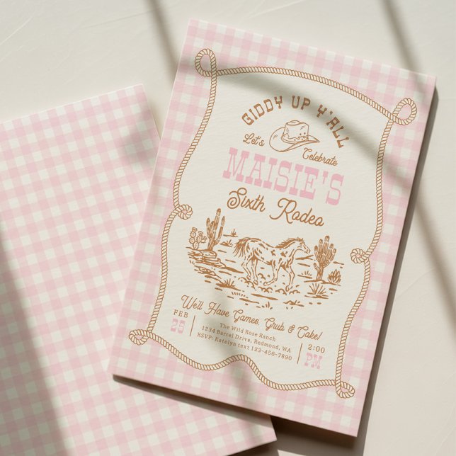 Convites Pink Gingham Cowgirl Birthday Invitation (Criador carregado)