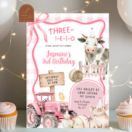 Convites Pink Gingham Farm Birthday