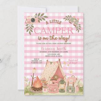 Convites Pink Gingham Girl Camping baby Shower
