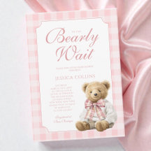 Pink Gingham Girl We Can Bearly Wait Baby Shower