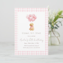 Convites Pink Gingham Golden Retriever Puppy Birthday