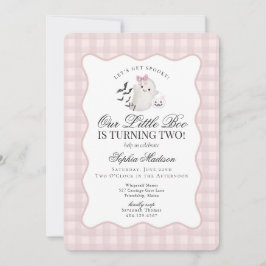 Convites Pink Gingham Preppy Ghost Little Boo segundo anive