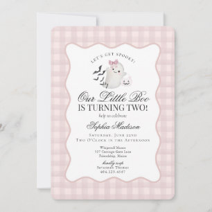 Convites Pink Gingham Preppy Ghost Little Boo segundo anive