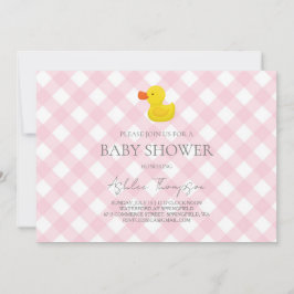 Convites Pink Gingham Rubber Duckie Baby Shower