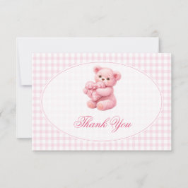 Convites Pink Gingham Teddy Bear Neutral Baby Shower