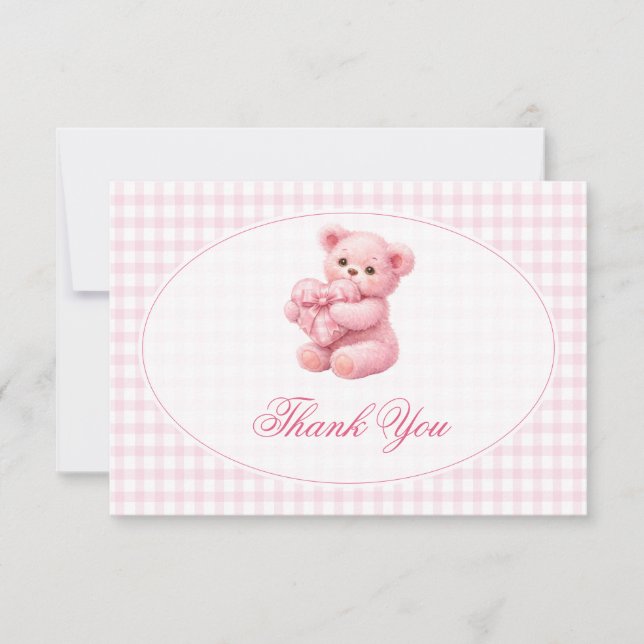 Convites Pink Gingham Teddy Bear Neutral Baby Shower (Frente)