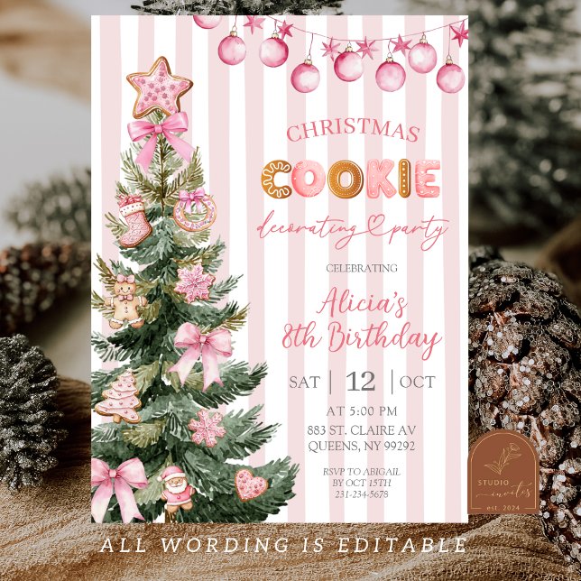 Convites Pink Girl Cookie Decorating Party Birthday (Criador carregado)