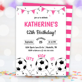Convites Pink Girls Soccer Party Birthday Invitation