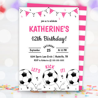 Convites Pink Girls Soccer Party Birthday Invitation