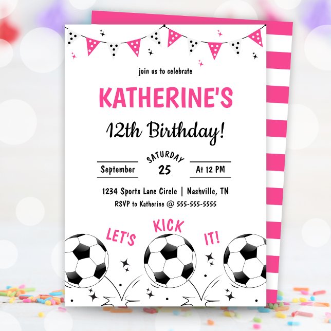 Convites Pink Girls Soccer Party Birthday Invitation (Pink Girls Soccer Party Birthday Invitation)
