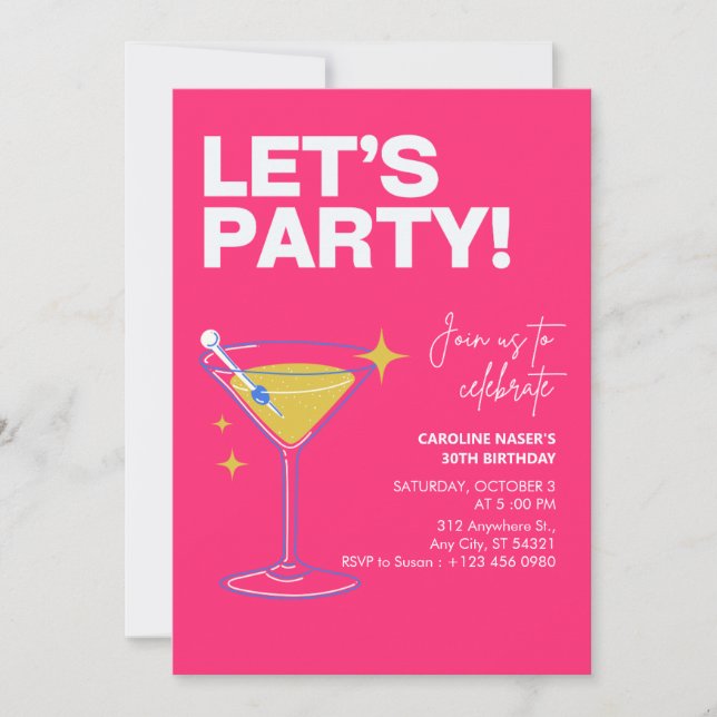 Convites Pink Girly Party Modern 30th Birthday Invitation   (Frente)