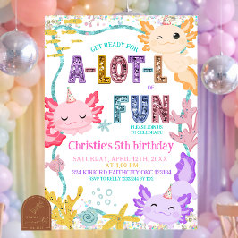 Convites Pink Glitter girl Axolotl birthday invitation