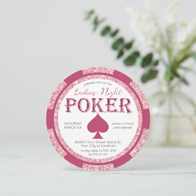 Convites Pink Glitter Ladies Night Poker Chip (Em pé/Frente)