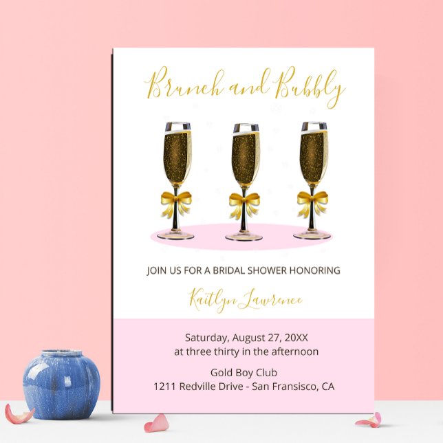 Convites Pink Gold Brunch and Bubbly Bridal Shower (Criador carregado)