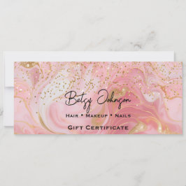 Convites Pink & Gold Glitter Marbled Gift Certificate Card