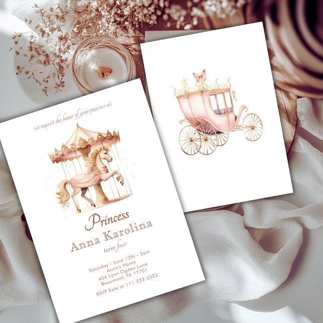 Convites Pink Gold Princesa Carrossel Conto de Fadas Aniver (Criador carregado)
