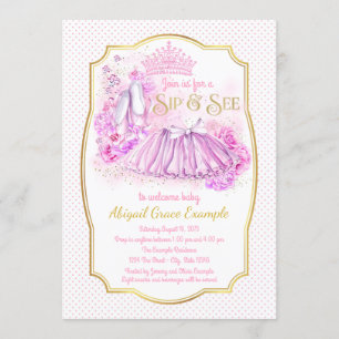 Convites Pink Gold Tutu Princess Sip and See