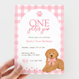 Convites Pink Goldendoodle Dog One Golden Year birthday