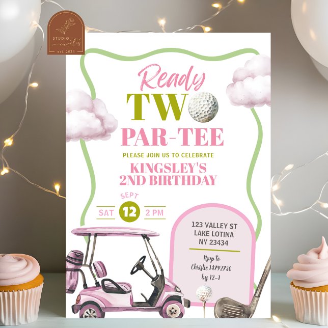 Convites Pink Golf Kid's Two Par-Tee Birthday (Criador carregado)