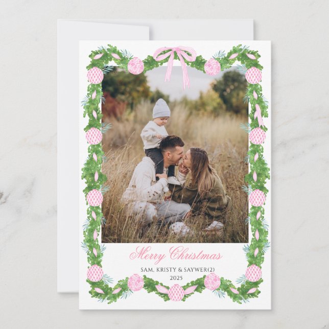 Convites Pink Grandmillennial Photo Christmas Card (Frente)