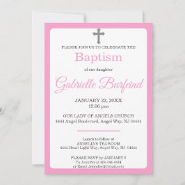 Convites Pink & Gray Cross Watercolor Baptism