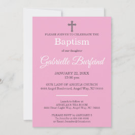 Convites Pink & Gray Cross Watercolor Baptism