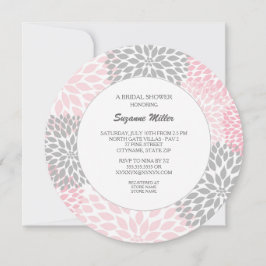 Convites Pink Gray Dahlia Round BRIDAL SHOWER INVITE