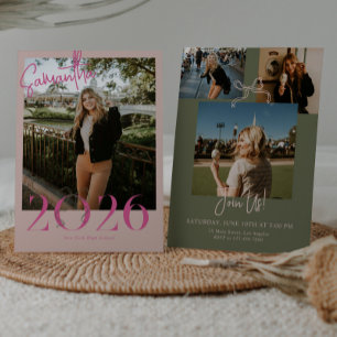 Convites Pink Green 2026 Coquette Laço Foto Graduação