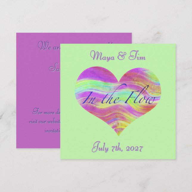 Convites Pink & Green Heart Save the Date (Frente/Verso)