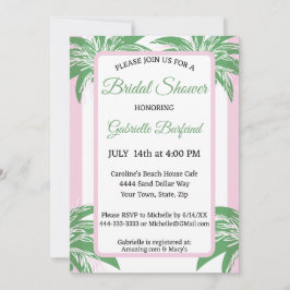 Convites Pink & Green Palm Bridal Shower Tropical 