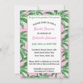 Convites Pink Green Palm Tree Preppy Summer Shower Party