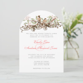 Convites Pink & Green Vintage Love bird Invitation