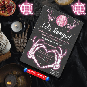 Convites Pink Halloween Dancing Skeletons Disco Ball Party