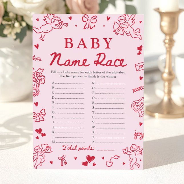 Convites Pink Hand Drawn Baby Name Race Baby Shower Game (Pink Hand Drawn Baby Name Race Baby Shower Game)