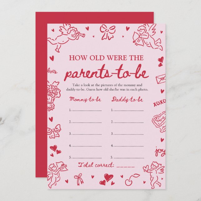 Convites Pink Hand Drawn Baby Shower How Old Were They (Frente/Verso)