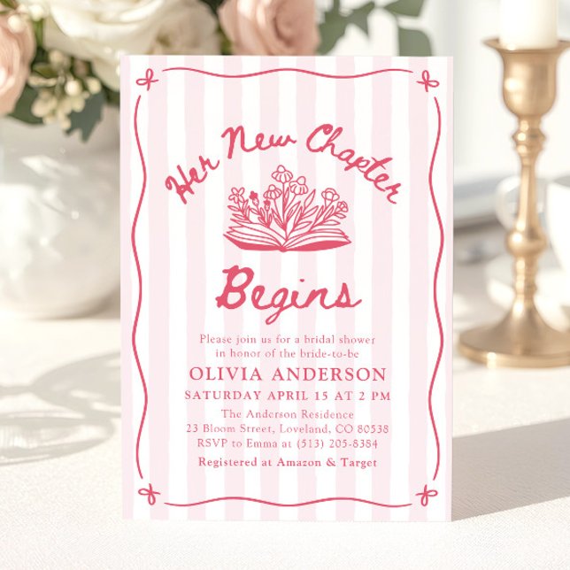 Convites Pink Hand Drawn Book Her New Chapter Bridal Shower (Pink Hand Drawn Book Her New Chapter Bridal Shower Invitation)