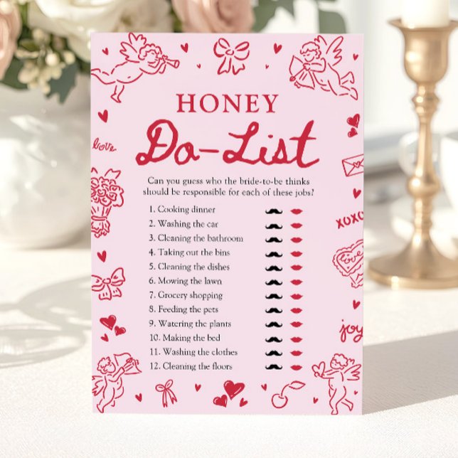 Convites Pink Hand Drawn Honey Do List Bridal Shower Game (Pink Hand Drawn Honey Do List Bridal Shower Game)