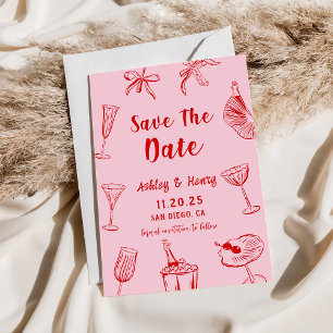 Convites Pink Hand Drawn Quirky Wedky Salvar A Data