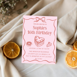 Convites Pink Hand-Drawn Sweets Sweet 16 Birthday 