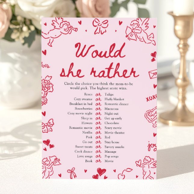 Convites Pink Hand Drawn Would She Rather Baby Shower Game (Pink Hand Drawn Would She Rather Baby Shower Game)