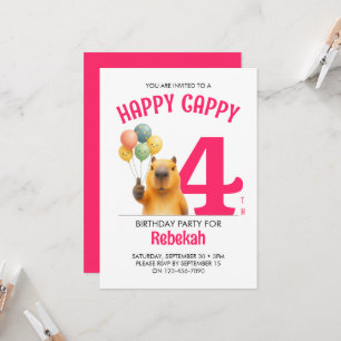 Convites Pink HAPPY CAPPY Capivara Personalizado Aniversári