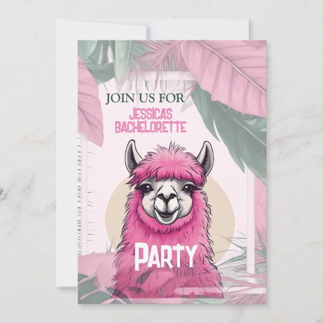 Convites Pink Happy Smiling Lama (Frente)