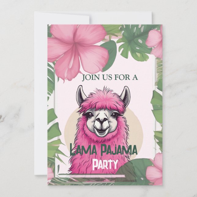 Convites Pink Happy Sorrindo Pajama Lama (Frente)