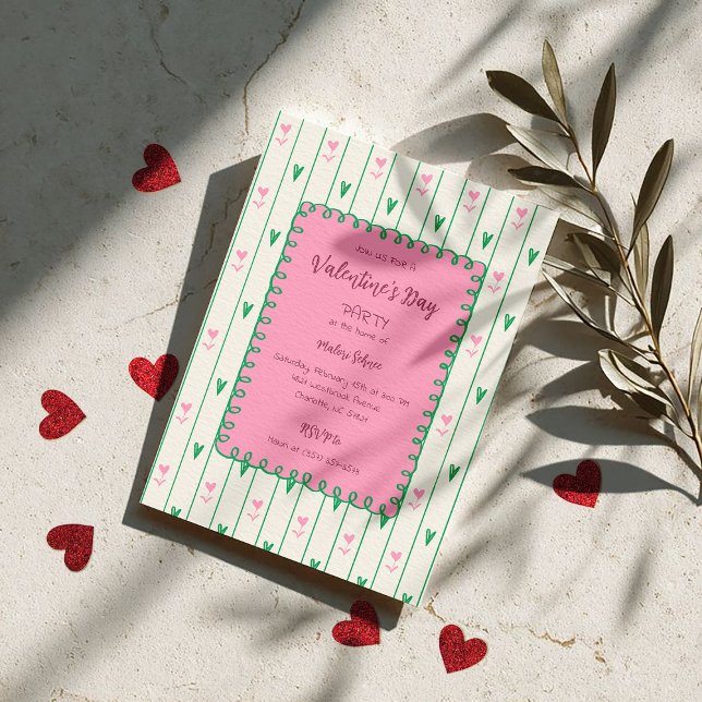 Convites Pink Heart Blooms & Green Heart - Modern Valentine (Criador carregado)